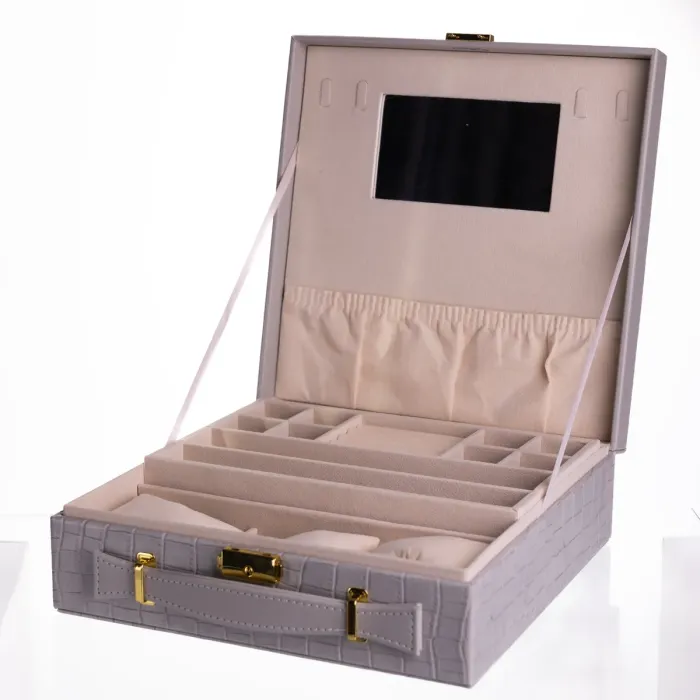 Скринька для прикрас з еко шкіри 2 яруси Сірий HP-5-35G (HP-5-35G) - зображення 1