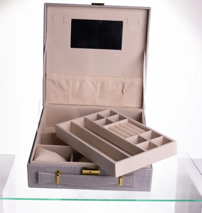 Скринька для прикрас з еко шкіри 2 яруси Сірий HP-5-35G (HP-5-35G) - зображення 3