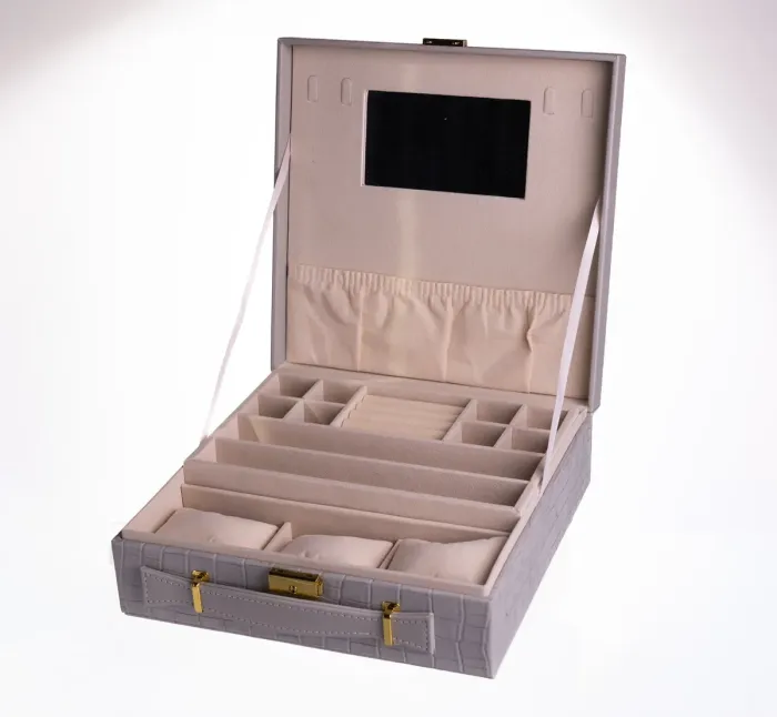 Скринька для прикрас з еко шкіри 2 яруси Сірий HP-5-35G (HP-5-35G) - зображення 4