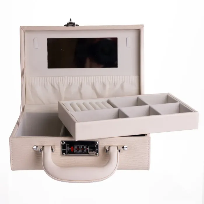 Скринька для прикрас з еко шкіри 2 яруси з кодовим замком Бежевий HP-5-24BE (HP-5-24BE) - зображення 4