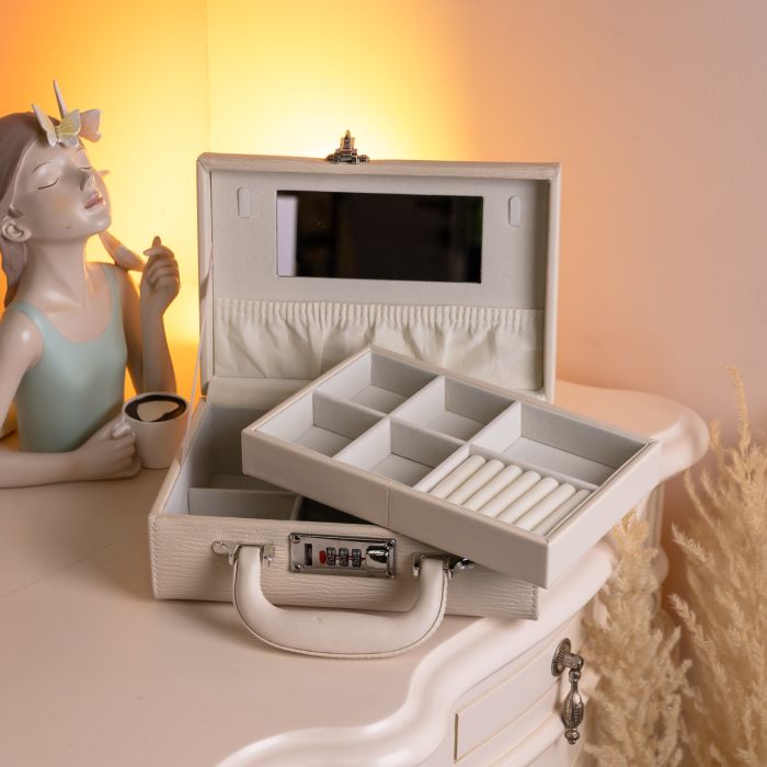 Скринька для прикрас з еко шкіри 2 яруси з кодовим замком Бежевий HP-5-24BE (HP-5-24BE) - изображение 10