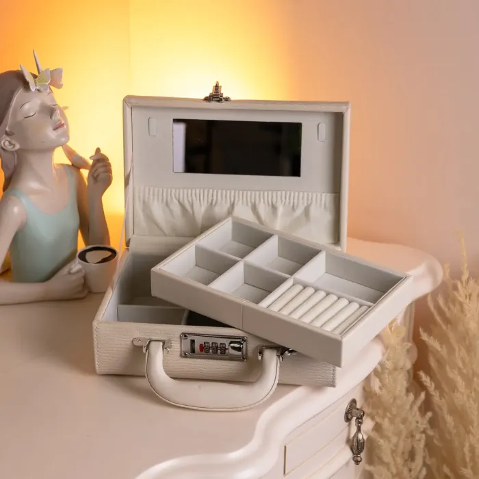 Скринька для прикрас з еко шкіри 2 яруси з кодовим замком Бежевий HP-5-24BE (HP-5-24BE) - зображення 10