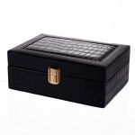 Скринька для прикрас з еко шкіри 10 відділень з дзеркалом 20×14×8 см Чорний HP-5-19B (HP-5-19B)