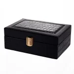 Скринька для прикрас з еко шкіри 10 відділень з дзеркалом 20×14×8 см Чорний HP-5-19B (HP-5-19B)