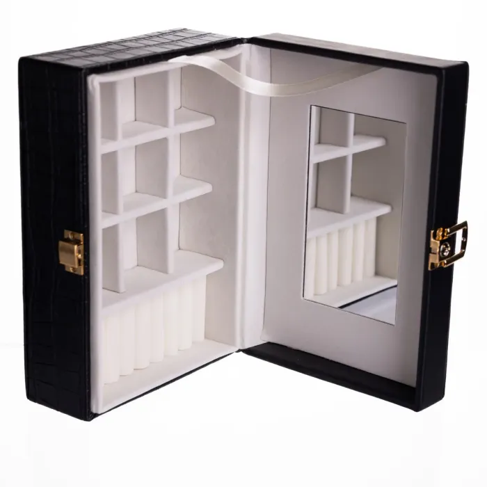 Скринька для прикрас з еко шкіри 10 відділень з дзеркалом 20×14×8 см Чорний HP-5-19B (HP-5-19B) - зображення 4