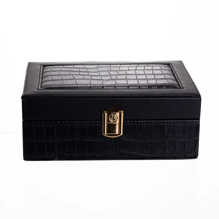 Скринька для прикрас з еко шкіри 10 відділень з дзеркалом 20×14×8 см Чорний HP-5-19B (HP-5-19B) - зображення 6