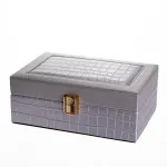 Скринька для прикрас з еко шкіри 10 відділень з дзеркалом 20×14×8 см Сірий HP-5-19G (HP-5-19G)