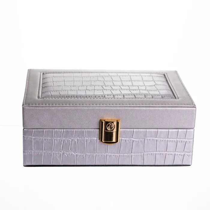 Скринька для прикрас з еко шкіри 10 відділень з дзеркалом 20×14×8 см Сірий HP-5-19G (HP-5-19G) - зображення 5