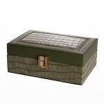 Скринька для прикрас з еко шкіри 10 відділень з дзеркалом 20×14×8 см Зелений HP-5-19GR (HP-5-19GR)