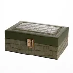 Скринька для прикрас з еко шкіри 10 відділень з дзеркалом 20×14×8 см Зелений HP-5-19GR (HP-5-19GR)