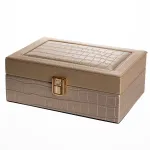 Скринька для прикрас з еко шкіри 10 відділень з дзеркалом 20×14×8 см Золотистий HP-5-19GOLD (HP-5-19GOLD)