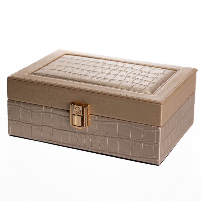 Скринька для прикрас з еко шкіри 10 відділень з дзеркалом 20×14×8 см Золотистий HP-5-19GOLD (HP-5-19GOLD) - изображение 1