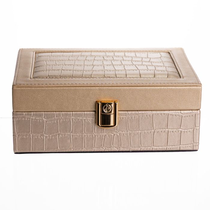 Скринька для прикрас з еко шкіри 10 відділень з дзеркалом 20×14×8 см Золотистий HP-5-19GOLD (HP-5-19GOLD) - изображение 6