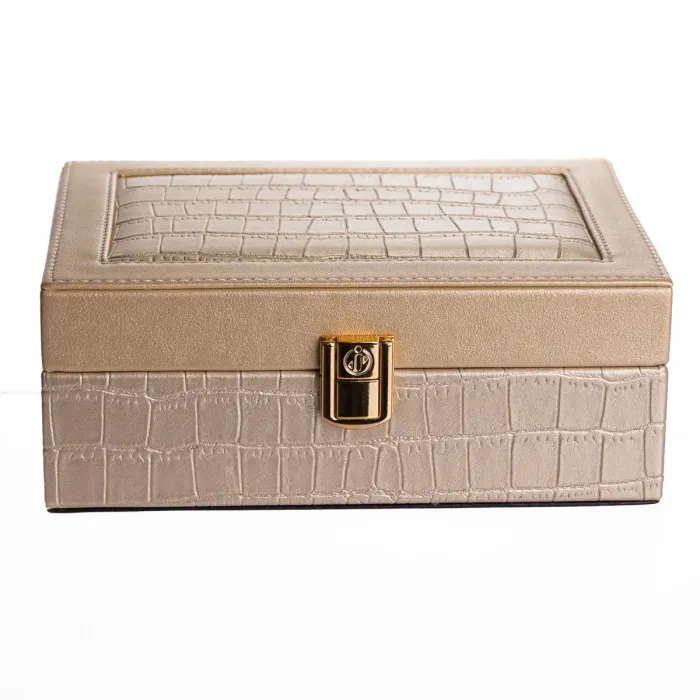 Скринька для прикрас з еко шкіри 10 відділень з дзеркалом 20×14×8 см Золотистий HP-5-19GOLD (HP-5-19GOLD) - зображення 6