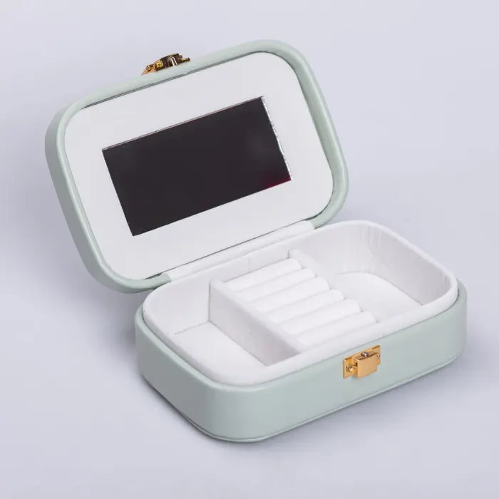 Скринька для прикрас з еко шкіри 15×10×5 см із дзеркалом органайзер для ювелірних виробів (HP-5-33TU) - изображение 1