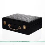 Скринька для прикрас з еко шкіри 19 відділень з дзеркалом 23.5×14×8 см Чорний HP-5-20B (HP-5-20B)