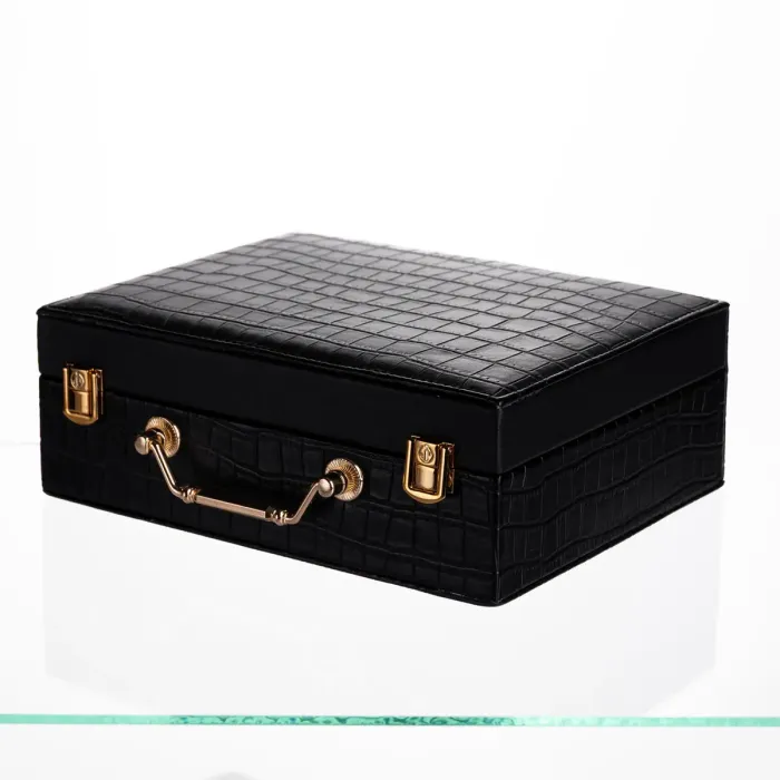 Скринька для прикрас з еко шкіри 19 відділень з дзеркалом 23.5×14×8 см Чорний HP-5-20B (HP-5-20B) - зображення 1