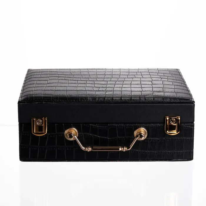 Скринька для прикрас з еко шкіри 19 відділень з дзеркалом 23.5×14×8 см Чорний HP-5-20B (HP-5-20B) - зображення 7