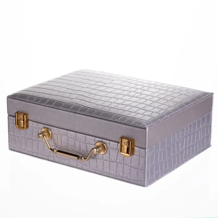 Скринька для прикрас з еко шкіри 19 відділень з дзеркалом 23.5×14×8 см Сірий HP-5-20G (HP-5-20G) - изображение 1