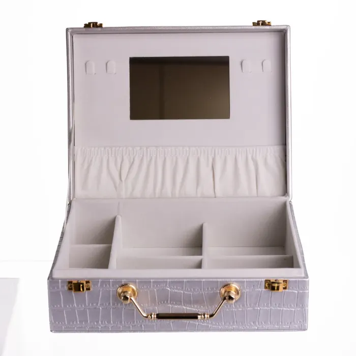 Скринька для прикрас з еко шкіри 19 відділень з дзеркалом 23.5×14×8 см Сірий HP-5-20G (HP-5-20G) - изображение 3