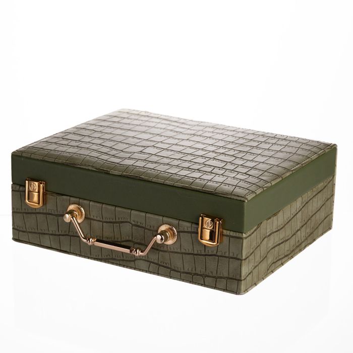 Скринька для прикрас з еко шкіри 19 відділень з дзеркалом 23.5×14×8 см Зелений HP-5-20GR (HP-5-20GR) - изображение 1