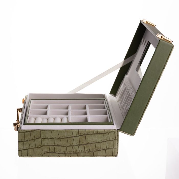 Скринька для прикрас з еко шкіри 19 відділень з дзеркалом 23.5×14×8 см Зелений HP-5-20GR (HP-5-20GR) - изображение 6