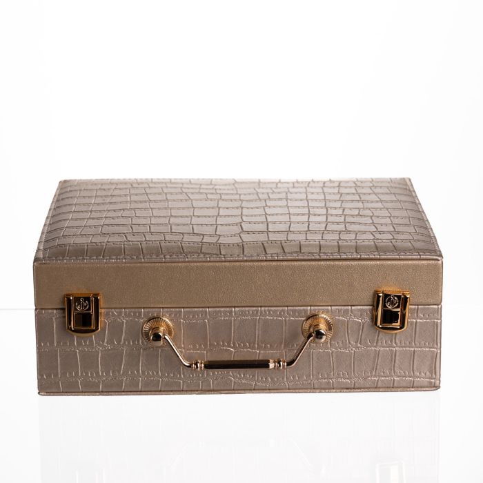 Скринька для прикрас з еко шкіри 19 відділень з дзеркалом 23.5×14×8 см Золотистий HP-5-20GOLD (HP-5-20GOLD) - изображение 7