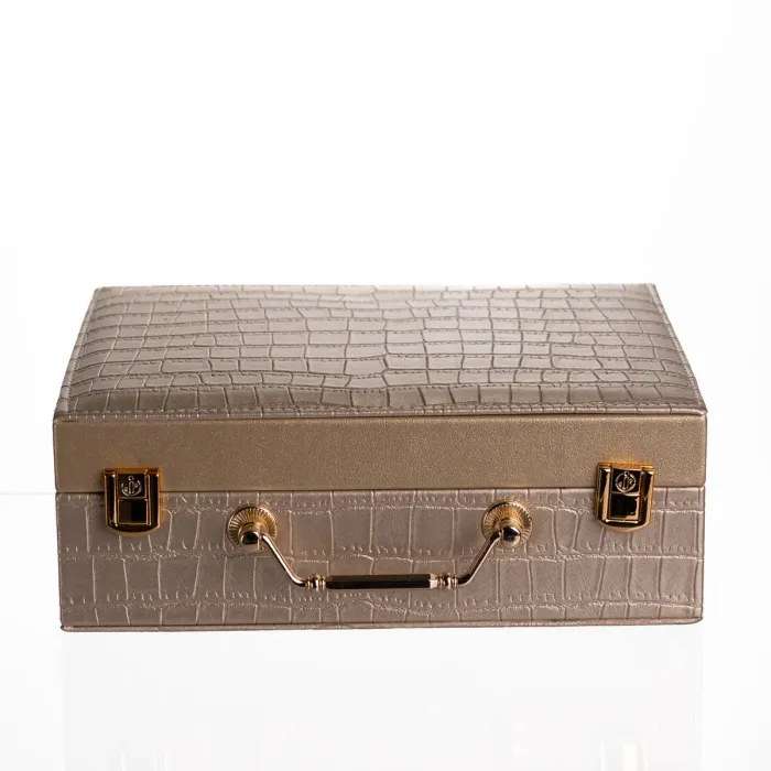 Скринька для прикрас з еко шкіри 19 відділень з дзеркалом 23.5×14×8 см Золотистий HP-5-20GOLD (HP-5-20GOLD) - изображение 7