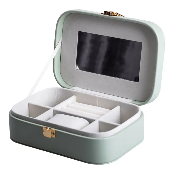 Скринька для прикрас з еко шкіри 20×14×7 см із дзеркалом органайзер для ювелірних виробів Зелена (HP-5-32TU) - изображение 1