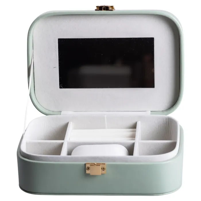 Скринька для прикрас з еко шкіри 20×14×7 см із дзеркалом органайзер для ювелірних виробів Зелена (HP-5-32TU) - изображение 2