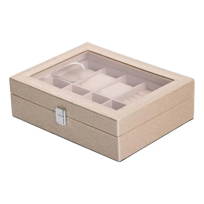 Скринька для прикрас з еко шкіри 25.5×20×7.5 см органайзер для ювелірних виробів (HP-5-6GOLD) - зображення 2