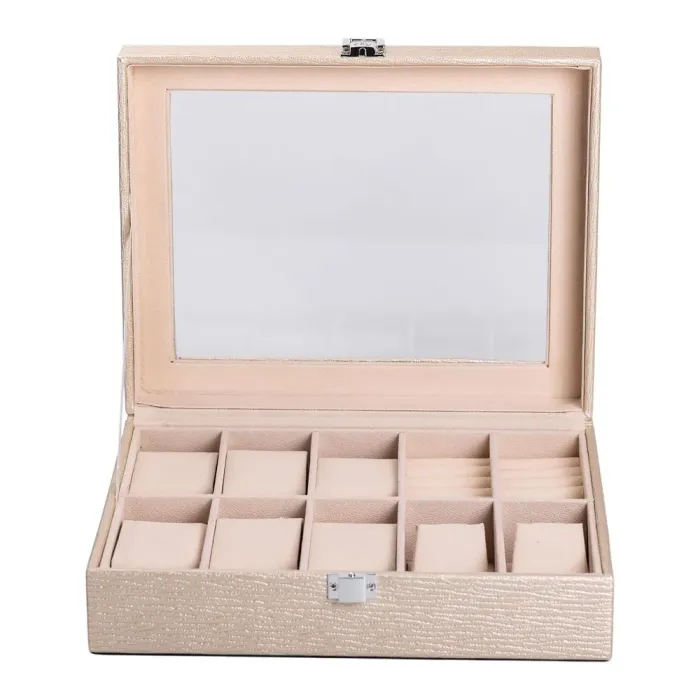 Скринька для прикрас з еко шкіри 25.5×20×7.5 см органайзер для ювелірних виробів (HP-5-6GOLD) - зображення 3
