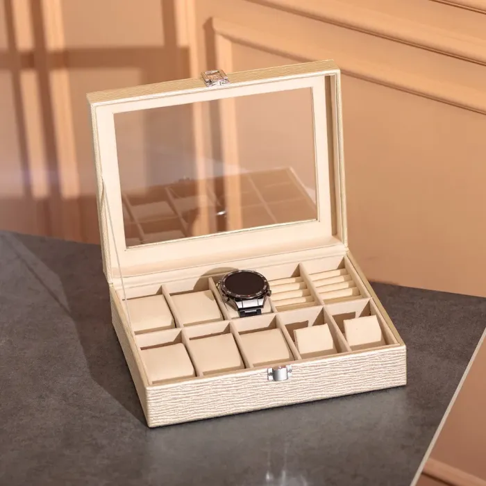 Скринька для прикрас з еко шкіри 25.5×20×7.5 см органайзер для ювелірних виробів (HP-5-6GOLD) - зображення 5