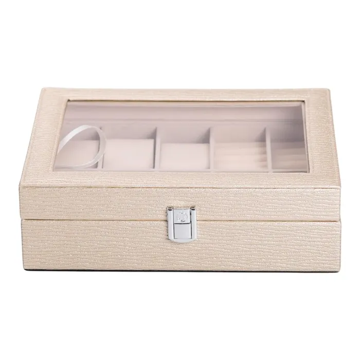 Скринька для прикрас з еко шкіри 25.5×20×7.5 см органайзер для ювелірних виробів (HP-5-6GOLD) - зображення 6
