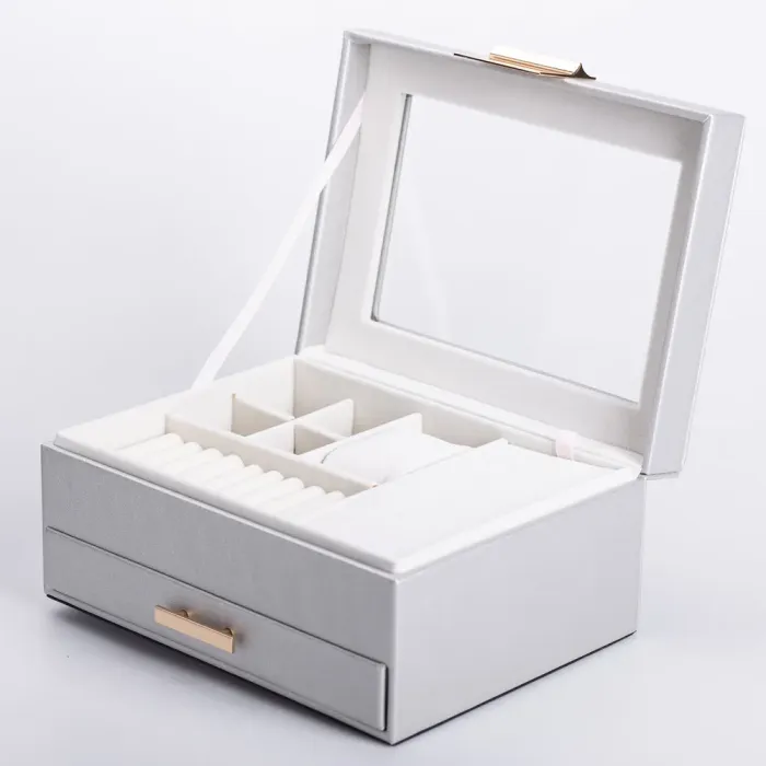 Скринька для прикрас з еко шкіри 2 яруси органайзер для ювелірних виробів (HP-5-36G) - изображение 1