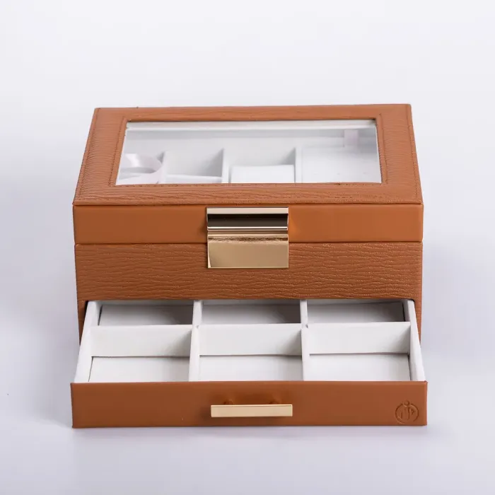 Скринька для прикрас з еко шкіри 2 яруси органайзер для ювелірних виробів (HP-5-36BR) - изображение 2