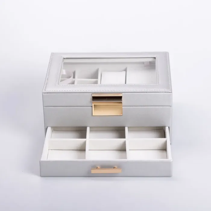 Скринька для прикрас з еко шкіри 2 яруси органайзер для ювелірних виробів (HP-5-36G) - изображение 2