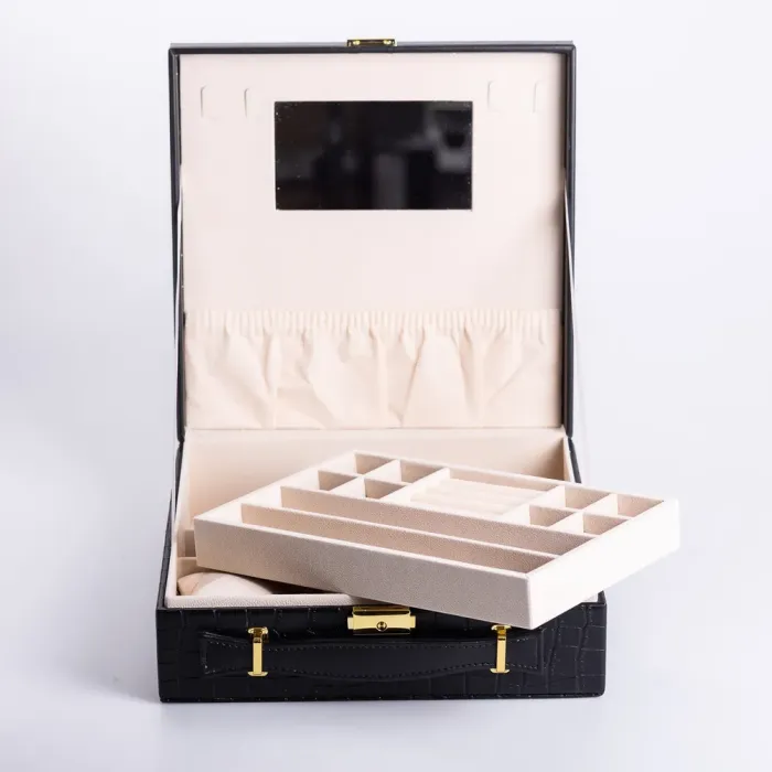 Скринька для прикрас з еко шкіри 2 яруси органайзер для ювелірних виробів (HP-5-35B) - изображение 3