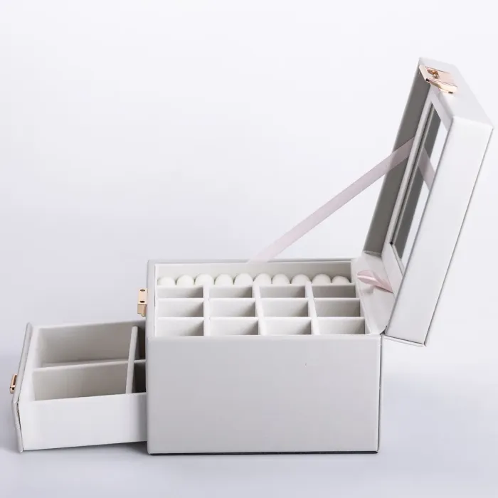 Скринька для прикрас з еко шкіри 2 яруси органайзер для ювелірних виробів (HP-5-2G) - зображення 4