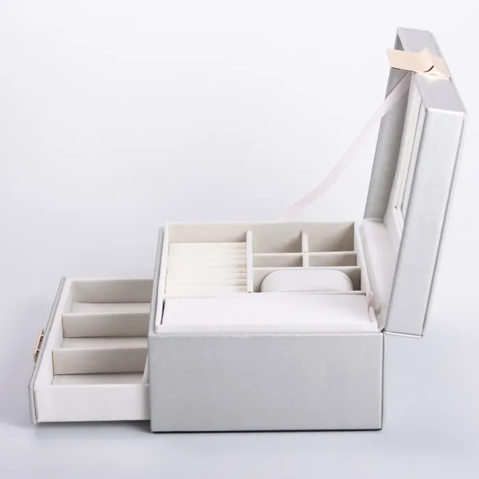 Скринька для прикрас з еко шкіри 2 яруси органайзер для ювелірних виробів (HP-5-36G) - изображение 5