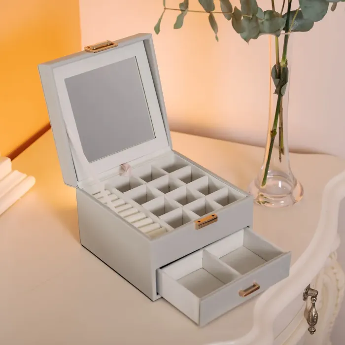 Скринька для прикрас з еко шкіри 2 яруси органайзер для ювелірних виробів (HP-5-2G) - зображення 8