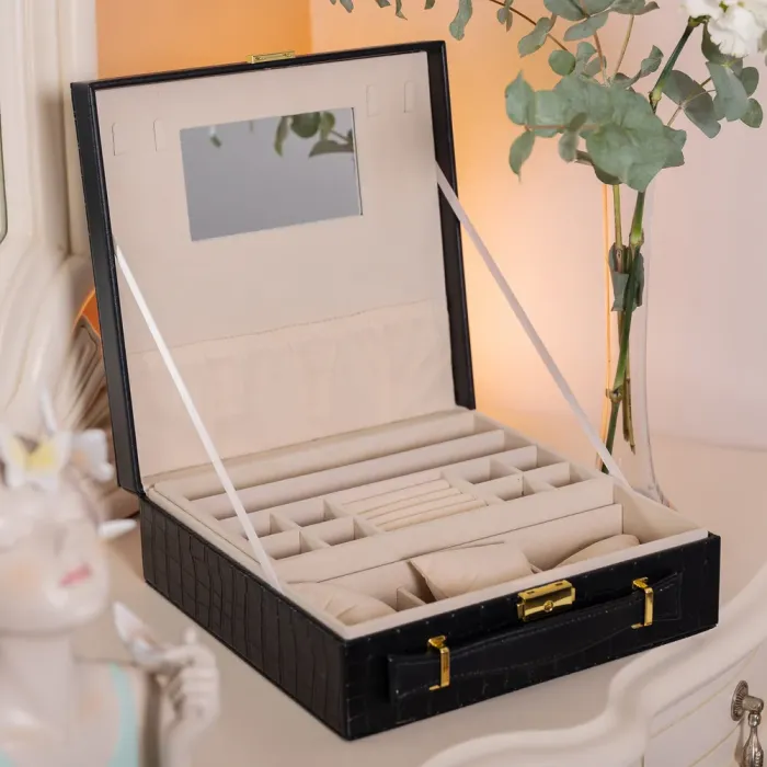 Скринька для прикрас з еко шкіри 2 яруси органайзер для ювелірних виробів (HP-5-35B) - изображение 8