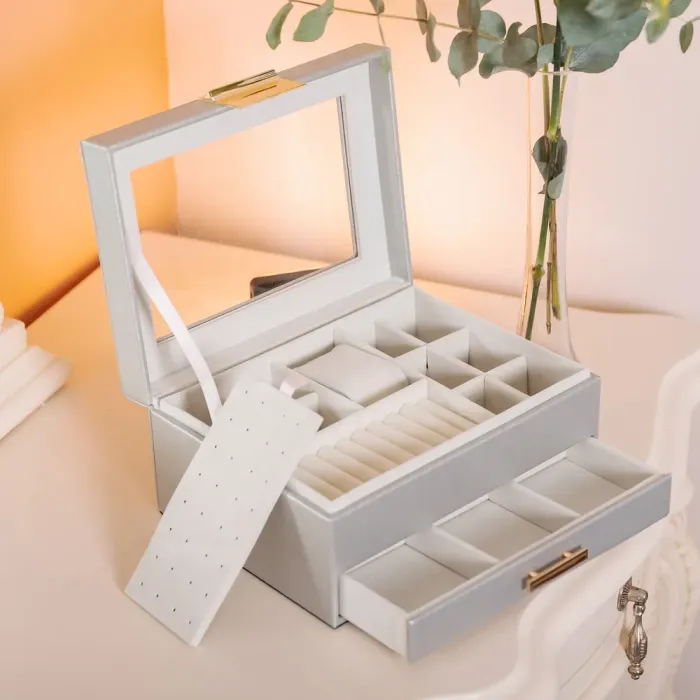 Скринька для прикрас з еко шкіри 2 яруси органайзер для ювелірних виробів (HP-5-36G) - изображение 9