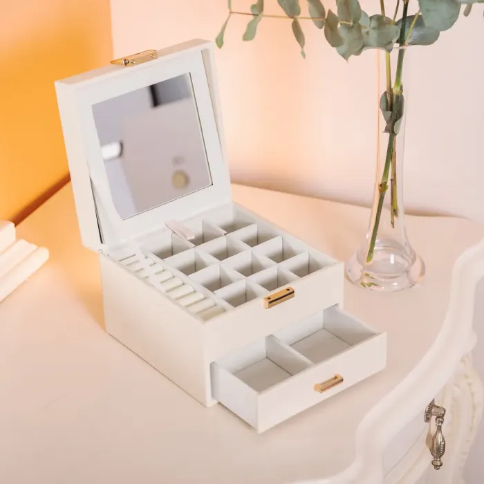 Скринька для прикрас з еко шкіри 2 яруси органайзер для ювелірних виробів (HP-5-2W) - зображення 9