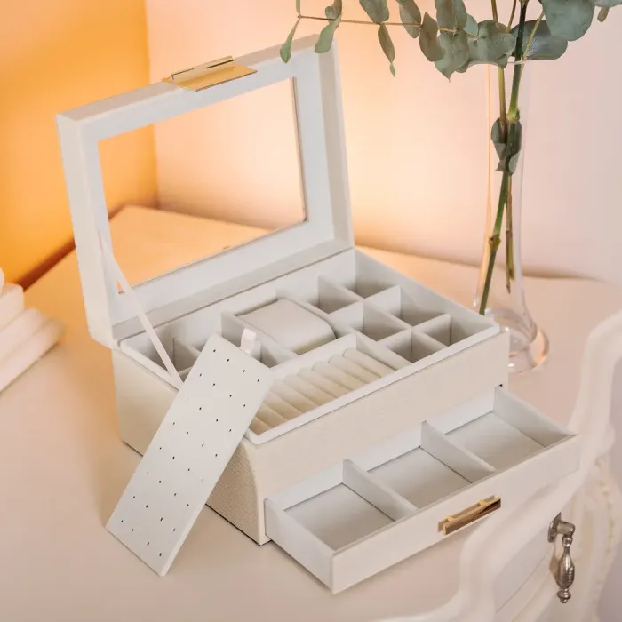 Скринька для прикрас з еко шкіри 2 яруси органайзер для ювелірних виробів (HP-5-36BE) - изображение 9