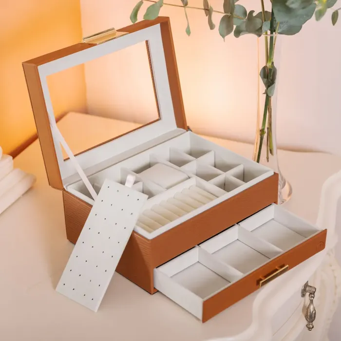 Скринька для прикрас з еко шкіри 2 яруси органайзер для ювелірних виробів (HP-5-36BR) - изображение 9