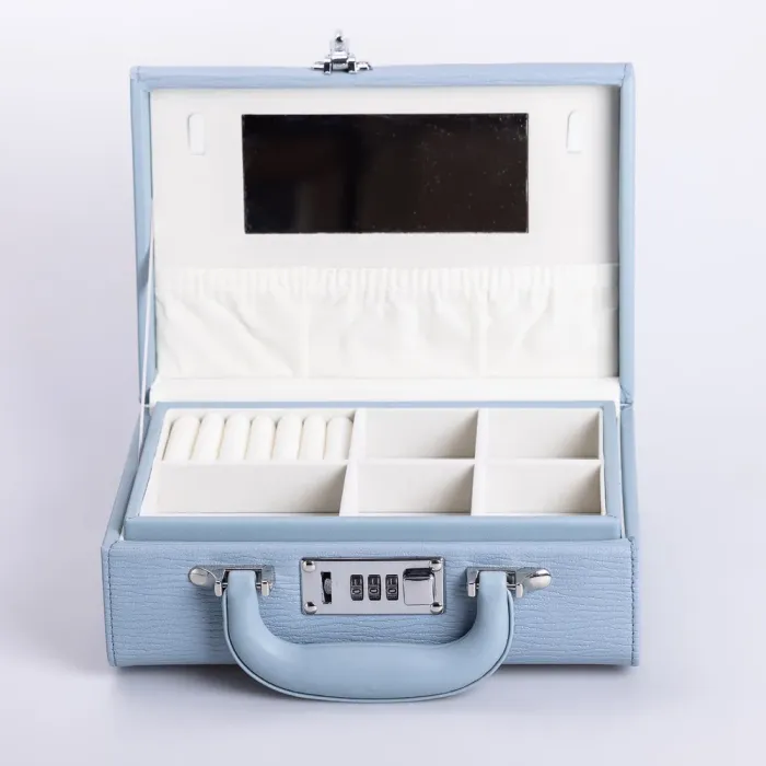 Скринька для прикрас з еко шкіри 2 яруси з кодовим замком органайзер для ювелірних виробів (HP-5-24BL) - изображение 2