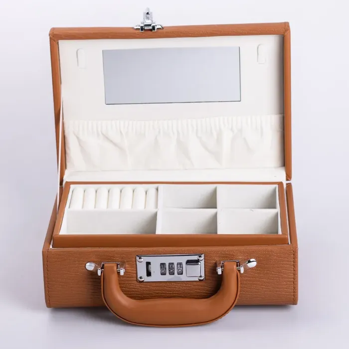 Скринька для прикрас з еко шкіри 2 яруси з кодовим замком органайзер для ювелірних виробів (HP-5-24R) - зображення 3