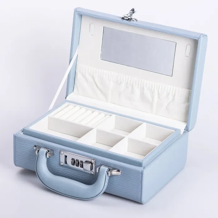 Скринька для прикрас з еко шкіри 2 яруси з кодовим замком органайзер для ювелірних виробів (HP-5-24BL) - изображение 1