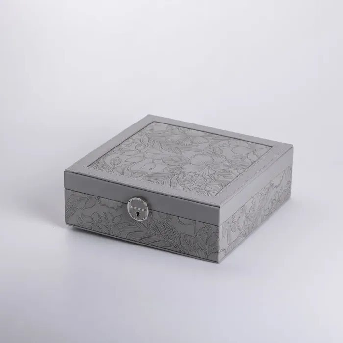 Скринька для прикрас з еко шкіри 2 яруси із замком органайзер для ювелірних виробів (HP-5-22G) - зображення 1